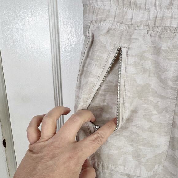 Athleta Cabo Tide Linen Jogger Pull On Pants Camo Print Neutral Drawstring 8 - Picture 5 of 13